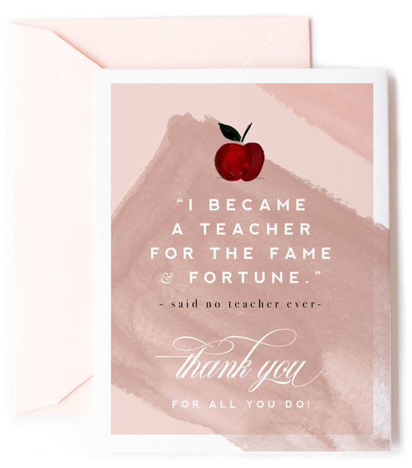 Carte de remerciement (enseignant) | Renommée et Fortune