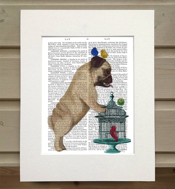 Pug and Birdcage, Dog Book Print / Art Print / Wall Art