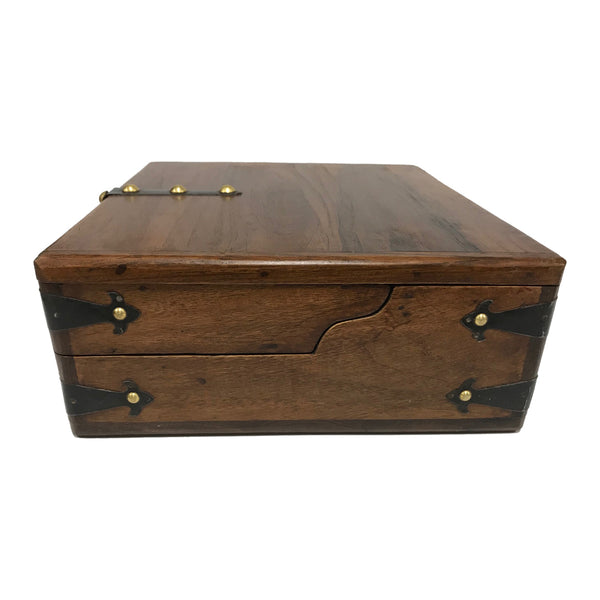 Antiqued Teak Wood Lap Desk Writing Set