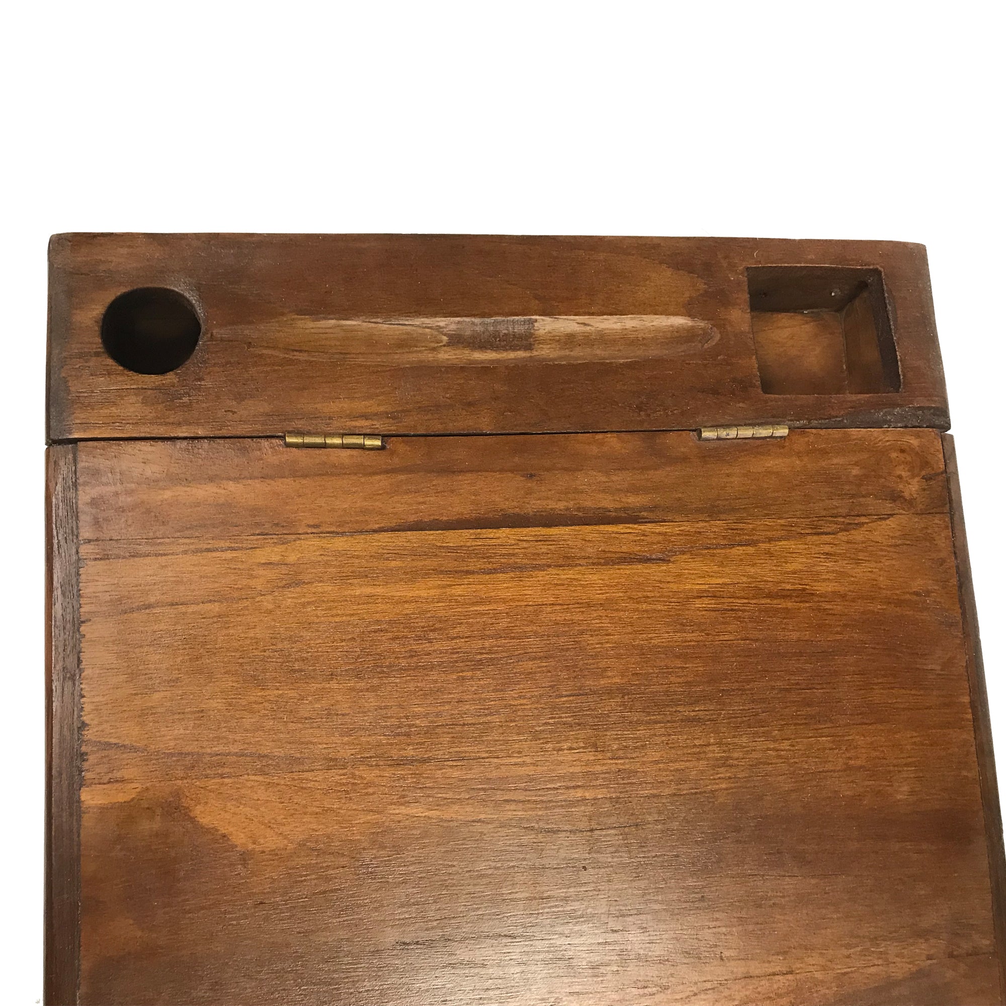 Wood Writing Desk with Brass Inkwell Set