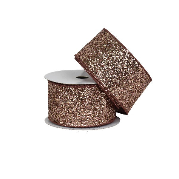 Mixed Mica Sequin Rose Gold Wired Ribbon