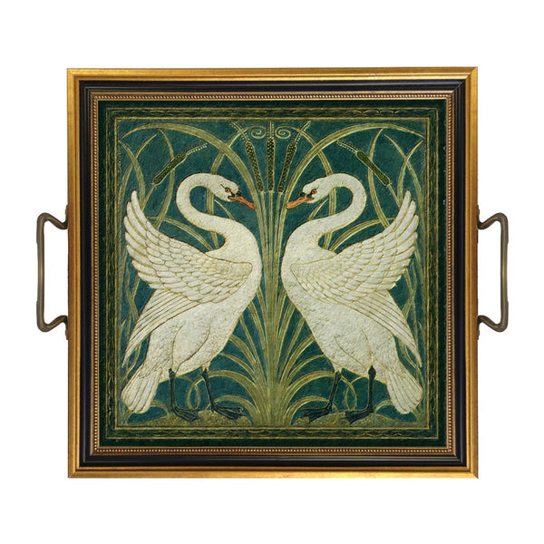 Art Nouveau Swans Tray with Brass Handles