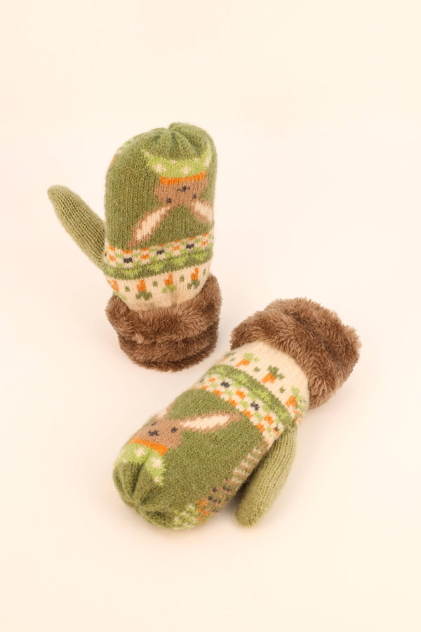 Bonnet et mitaines tricotés pour enfants en forme de lapin et de carottes