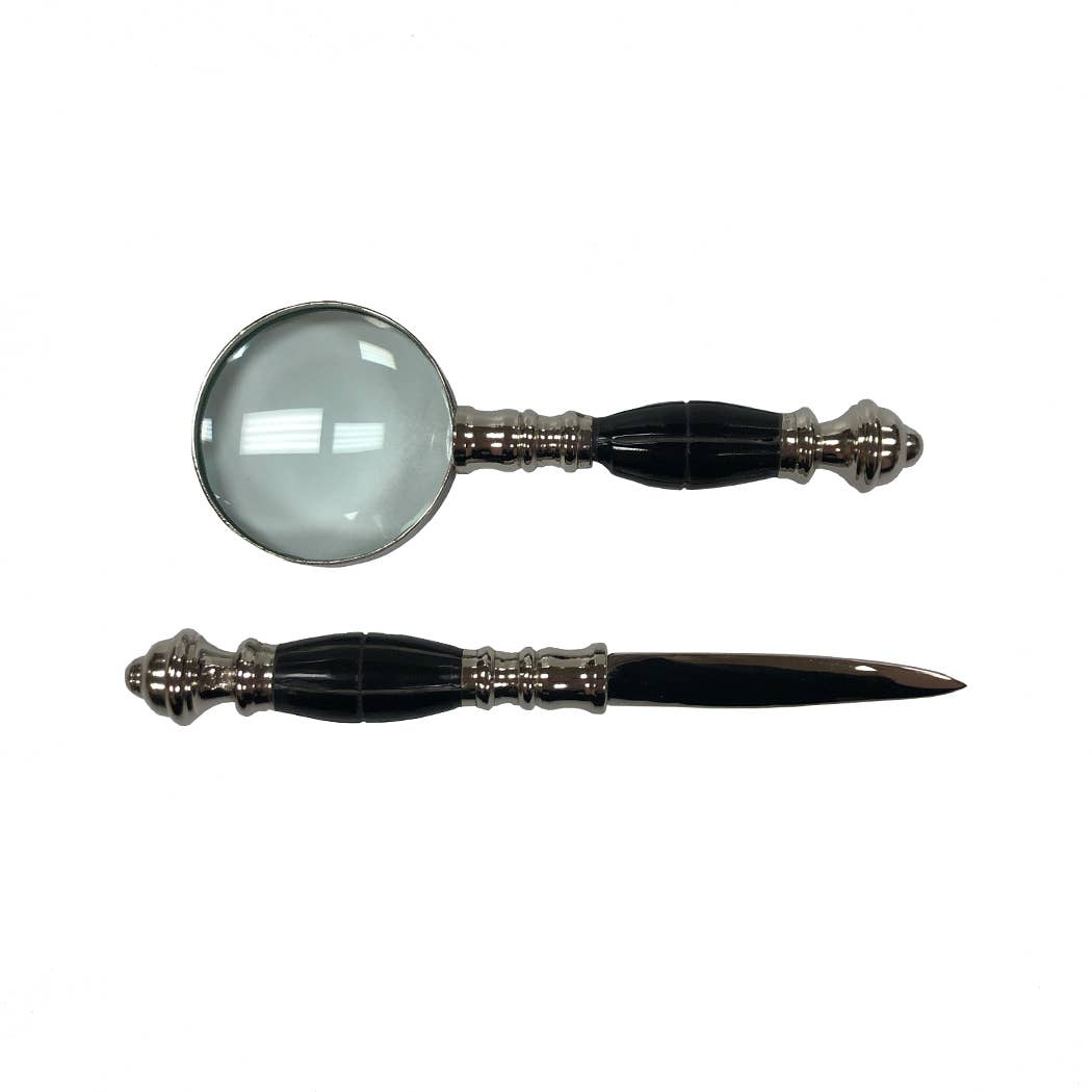 Magnifier and Letter Opener with Horn Handle Desk Set