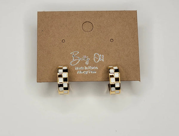 Gold Checkerboard Mini-Hoop Earrings