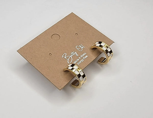 Gold Checkerboard Mini-Hoop Earrings