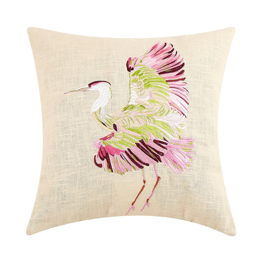 Embroidered Pillow | Pink Crane