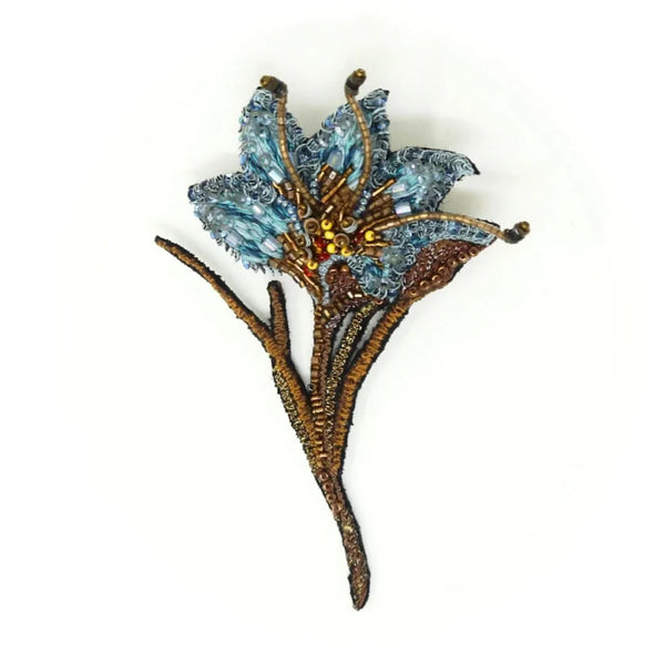 Blue Saffron Flower Brooch Pin