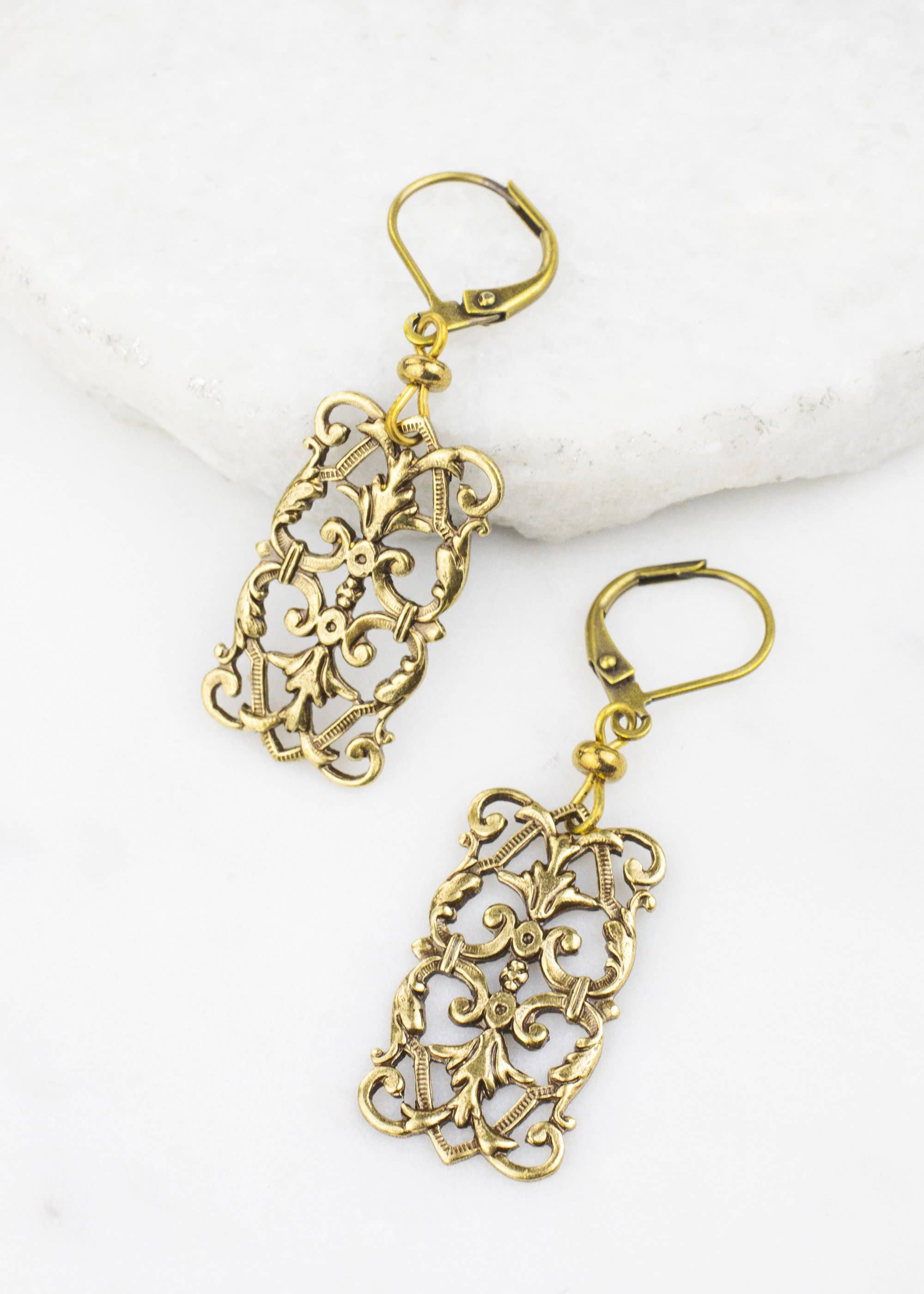 Baroque Dream Brass Earrings | Vintage Die-Stamped