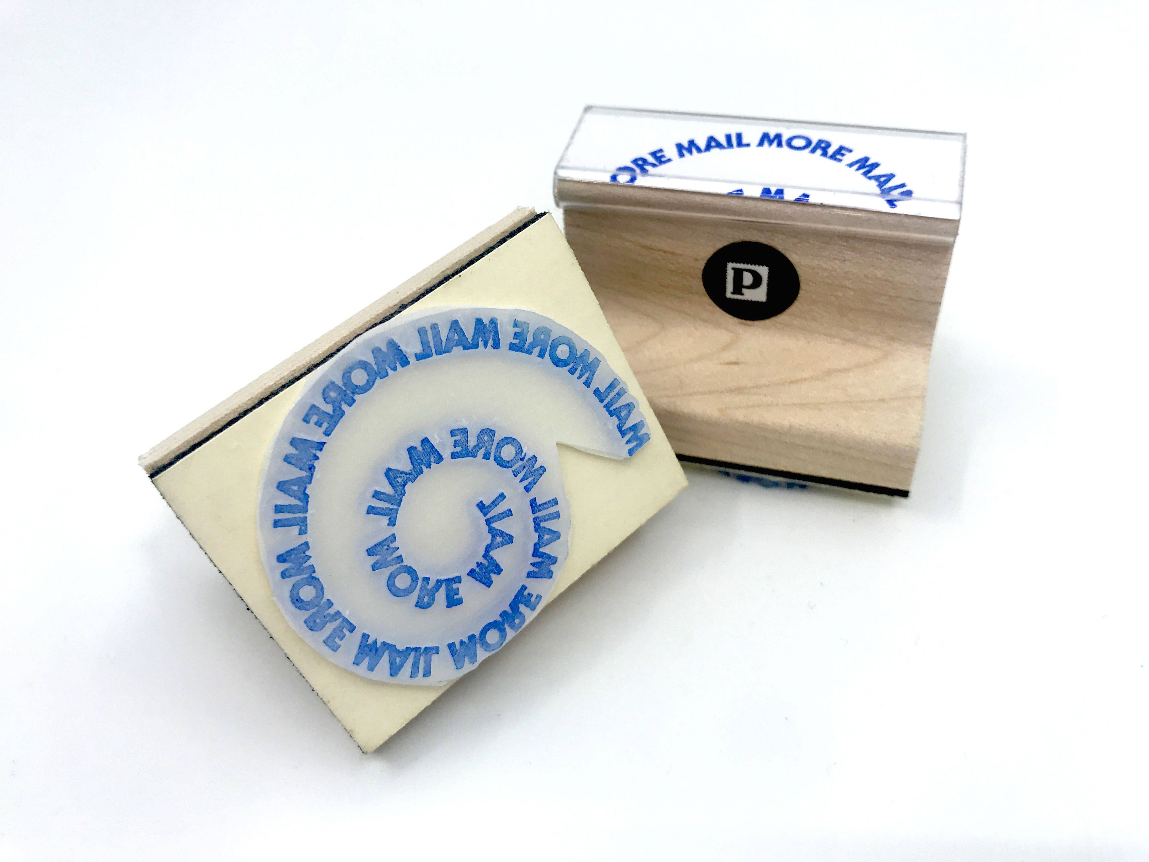Wooden Handle Rubber Stamp | Mail More Mail Spiral