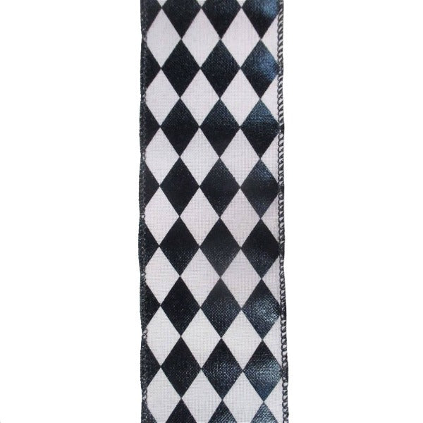 Black and White Diamond Checked Wired Ribbon