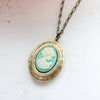 Cameo Oval Locket Necklace with Aqua Blue Lady