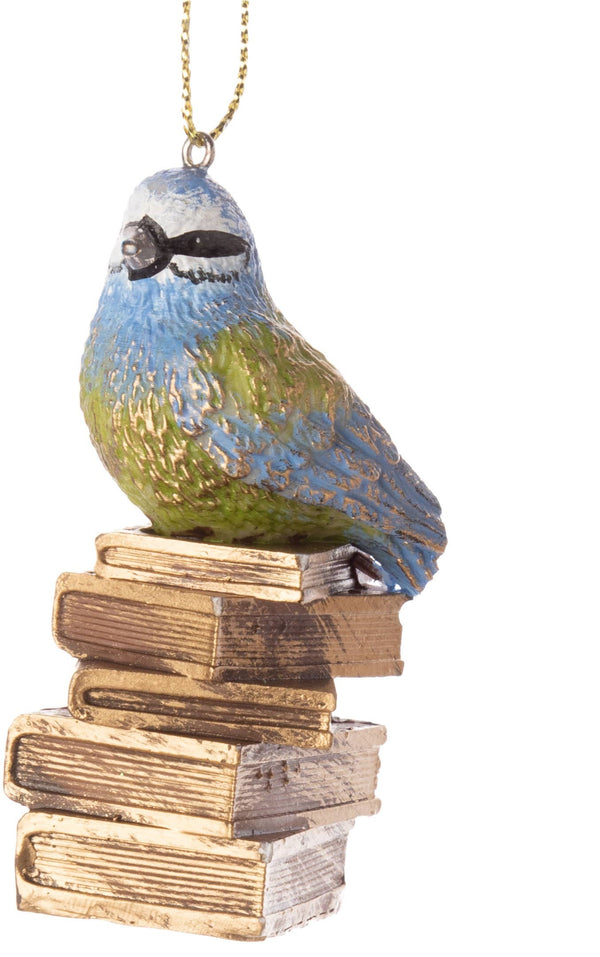 Bird on Gold Stack of Books Ornaments {multiple styles}