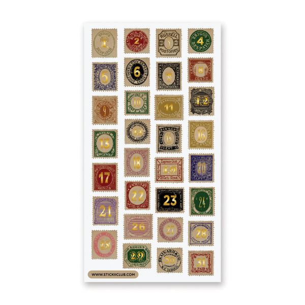 Feuille d’autocollants de numéros de timbres dorés