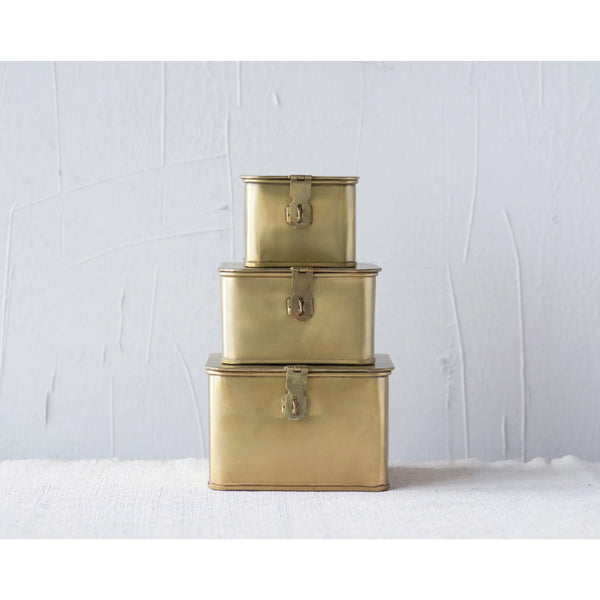 Decorative Metal Boxes in Brass Finish {square}