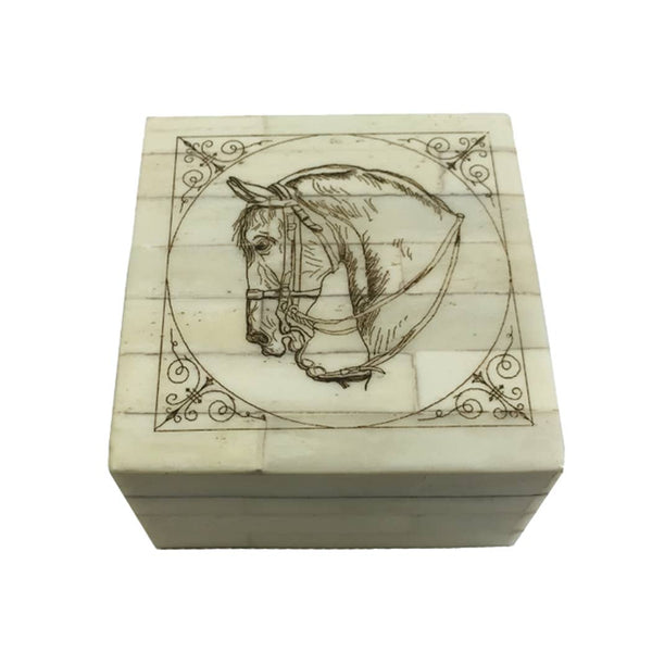 Equestrian Scrimshaw Bone Box
