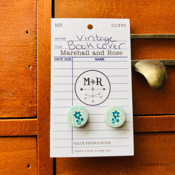 Turquoise Flower Vintage Book Cover Post Earrings