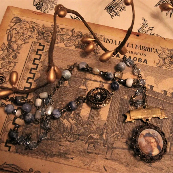 Vintage Portrait Pen Assemblage Necklace {One of a Kind}