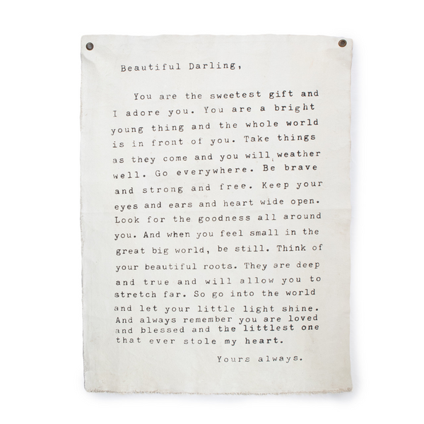 Beautiful Darling {Letter for Sophie} Wall Tarp