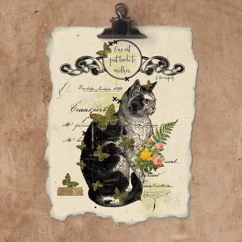 One Cat Leads to Another | Art Print on Handmade Paper {12x16}