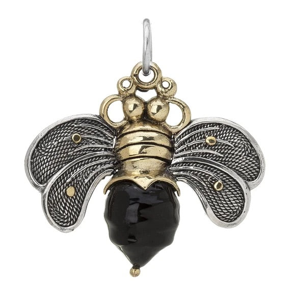 Bee Brave Pendant | Sterling Silver, Brass & Black Resin