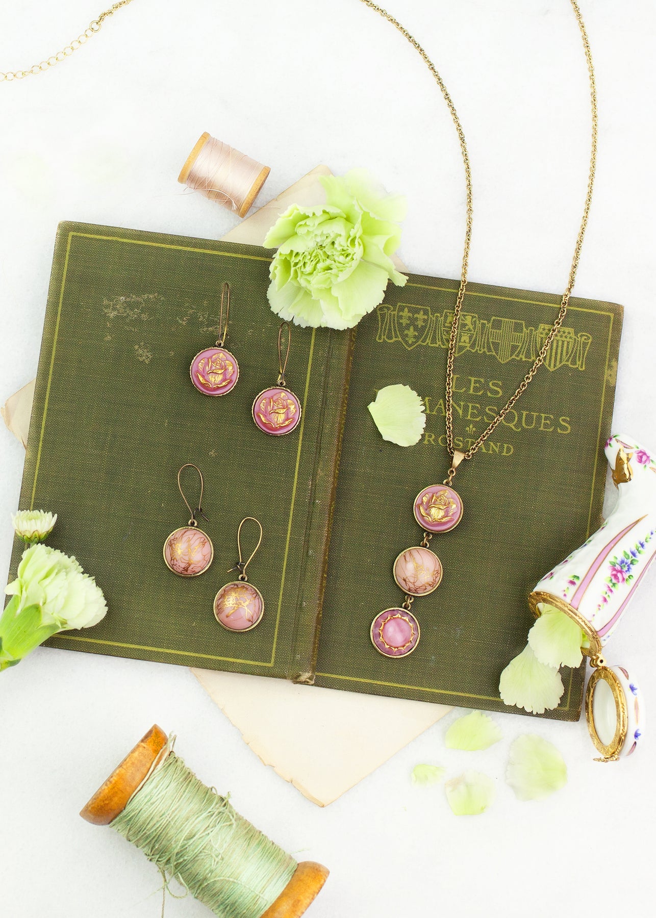 Rosia Earrings | Glass Rose Buttons