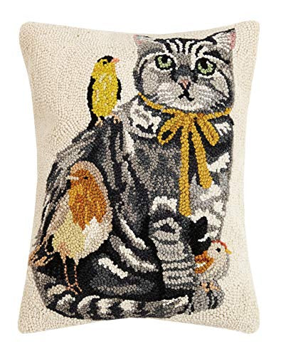 Oreiller d’art de crochet | Chats avec des oiseaux