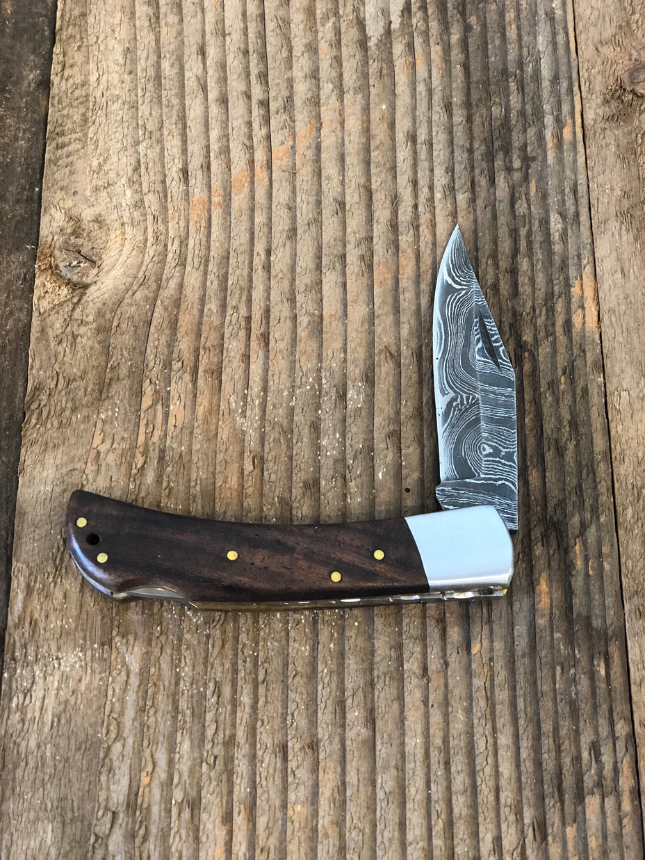 Damascus Walnut Pocket Knife {local artisan}