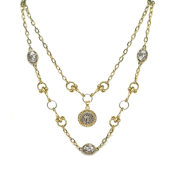 Gold Two-Tier Mini Coin + Horsebit Necklace