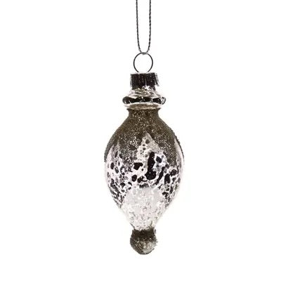 Classic Glass Ornaments | Set of 6, Assorted | Antique Silver Glittered