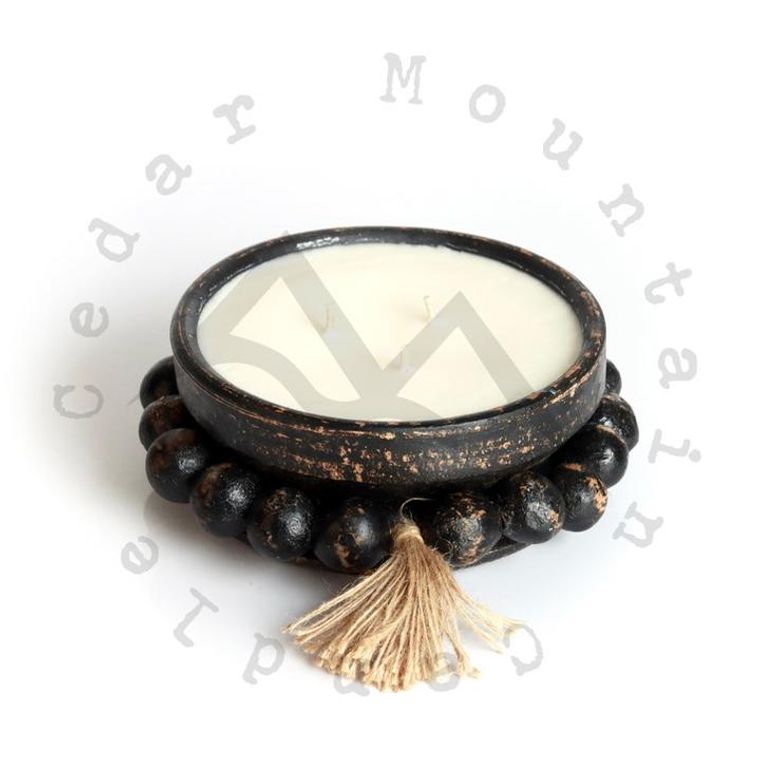Scented 3-Wick Candle in Black Beaded Pottery {Volcano}